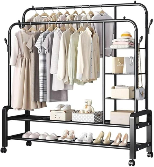 Double row clothes rack with shelves