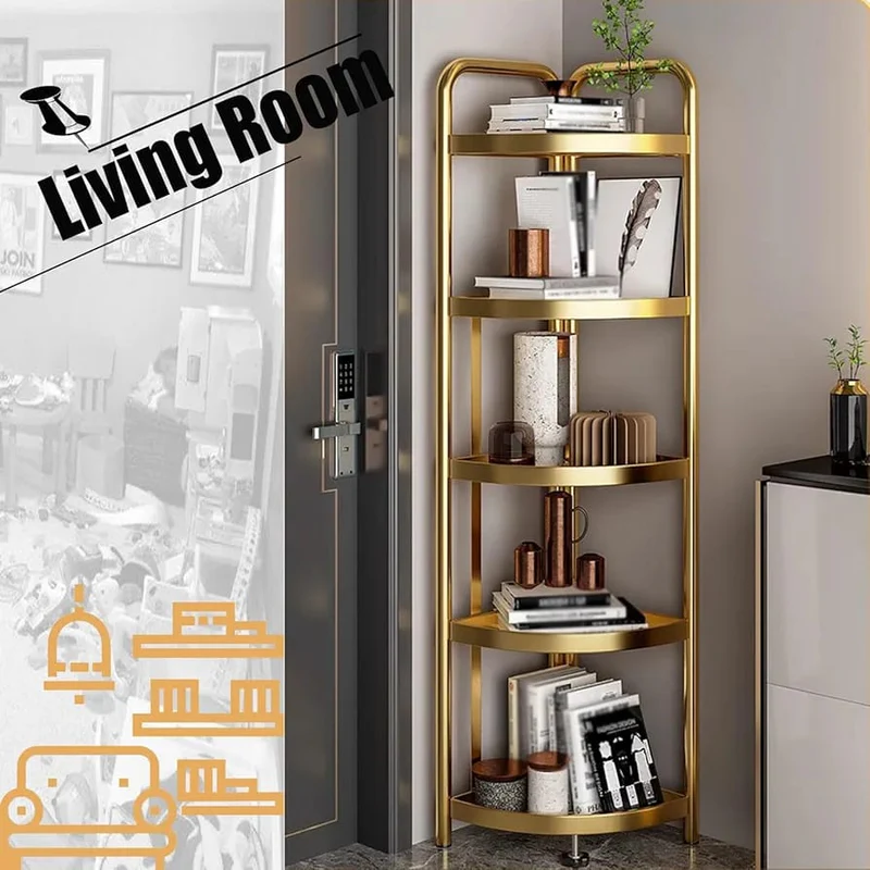 Foldable Gold Metal Corner Shelf Rack
