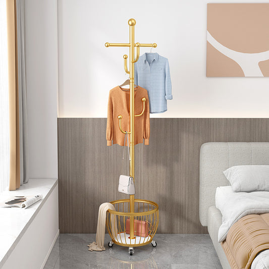 Golden Coat rack with storage basket