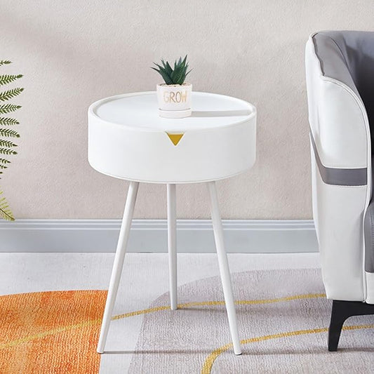 Modern round bedside table with tray