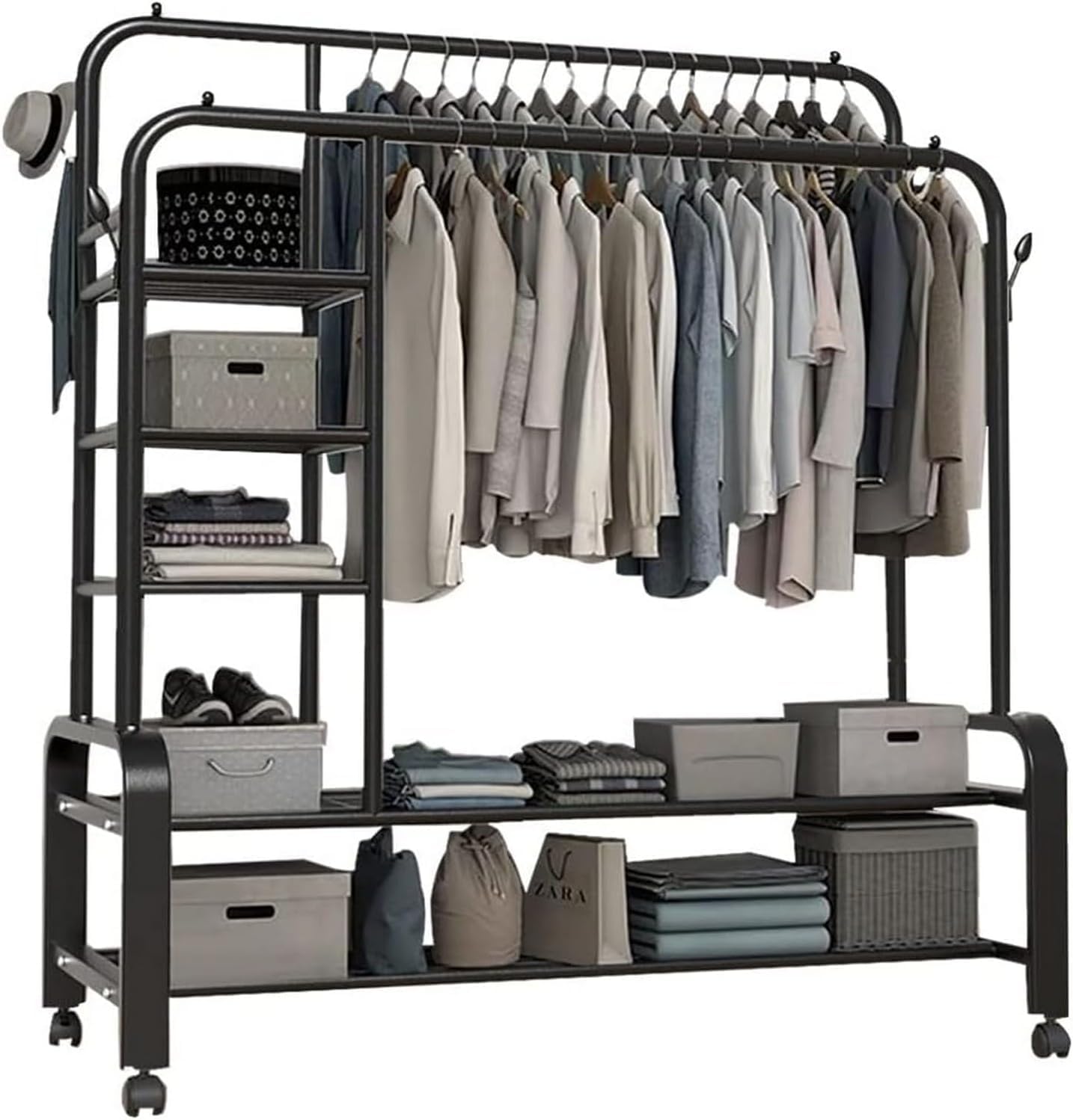 Double row clothes rack with shelves
