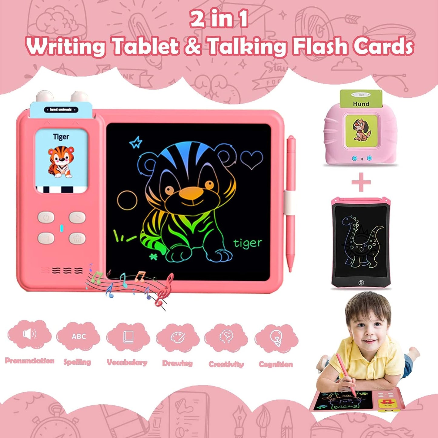 Kids Writing Tablet with Flash Cards