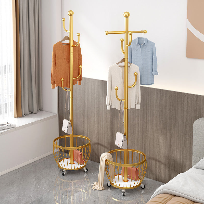 Golden Coat rack with storage basket