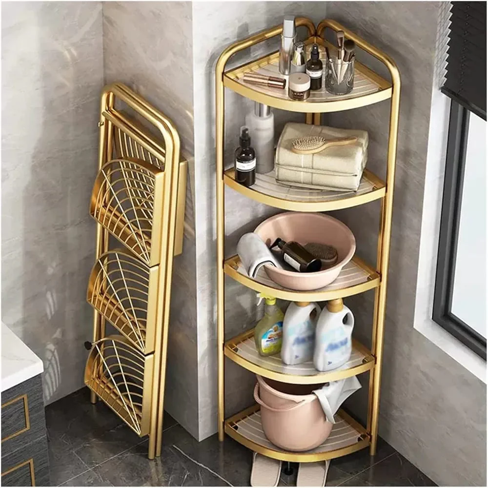 Foldable Gold Metal Corner Shelf Rack