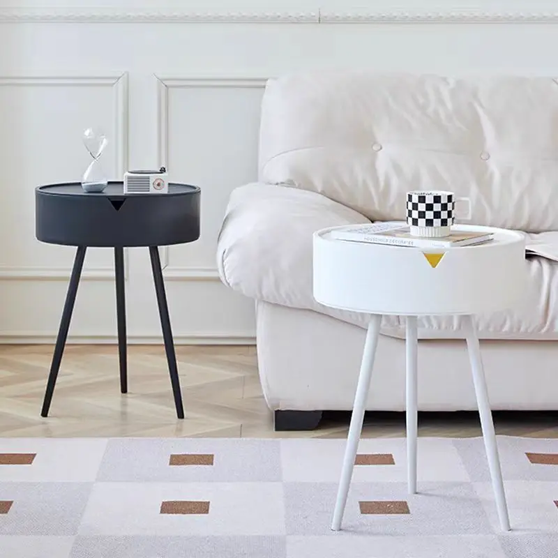 Modern round bedside table with tray