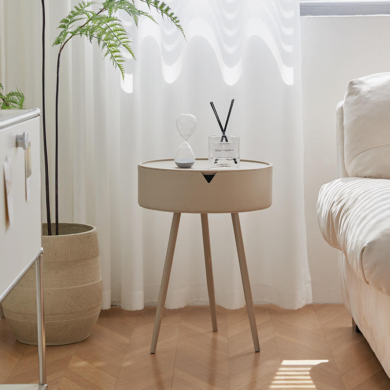 Modern round bedside table with tray